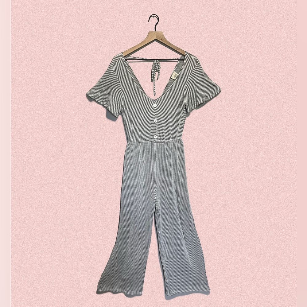 Striped Short Sleeve Jumpsuit